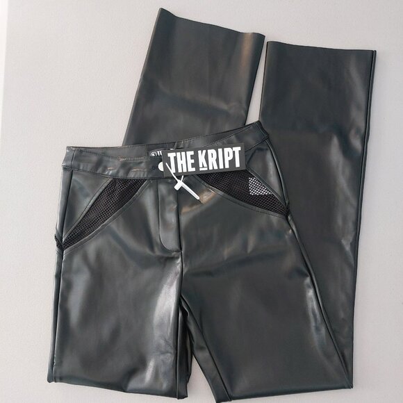 The Kript Pants - The Kript Faux Leather Pants S Fishnet Mesh Cut Out Dolls Kill Vegan Leather NWT